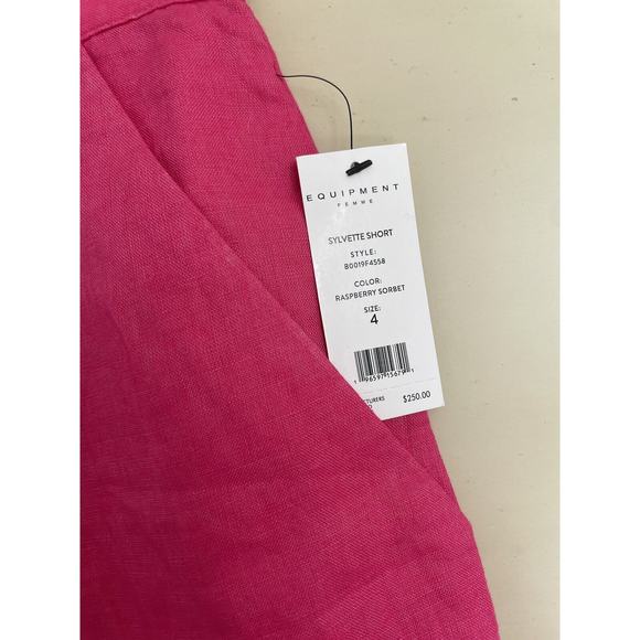 Equipment Sylvette Hot Pink 100% Linen Shorts Size 4 NWT $250 High Rise - Picture 7 of 13